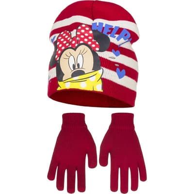 Disney Minnie Mouse Childrens Girls Help Winter Hat And Gloves Set
