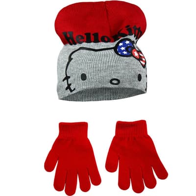 Hello Kitty Childrens Girls Winter Hat And Gloves Set