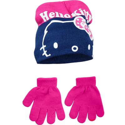 Hello Kitty Childrens Girls Winter Hat And Gloves Set