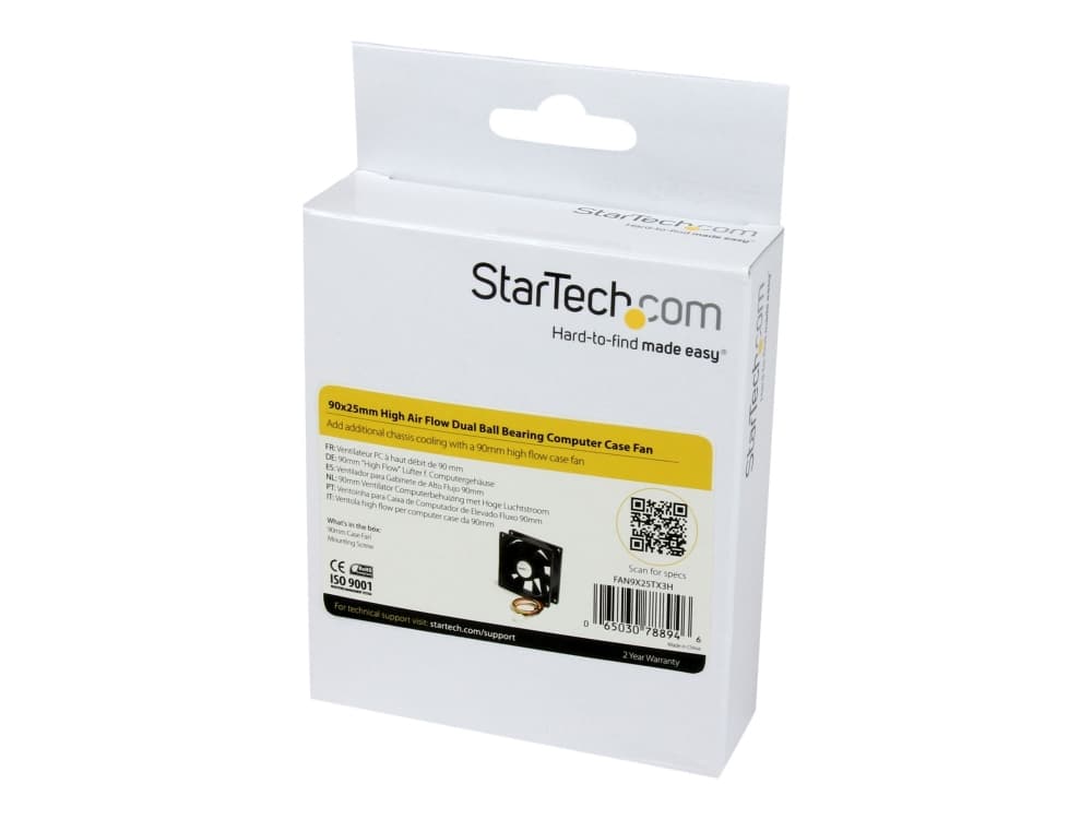 StarTech.com 90x25mm High Air Flow Dual Ball Bearing Computer Case Fan w/ TX3 (FAN9X25TX3H) - Systemviftesett - 92 mm