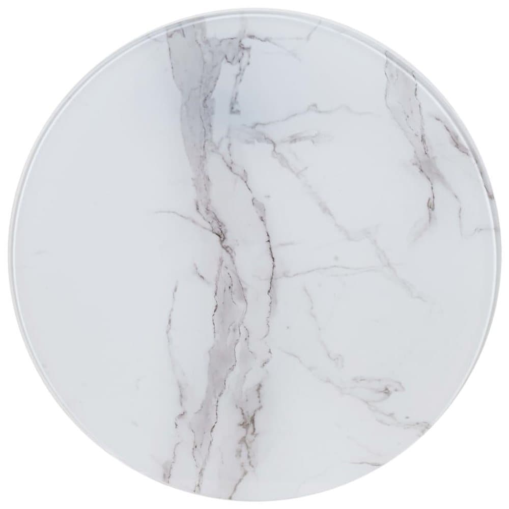 vidaXL bordplade Ø60 cm glas med marmortekstur hvid