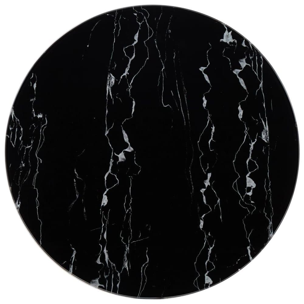 vidaXL Bordsskiva svart Ø80 cm glas med marmortextur