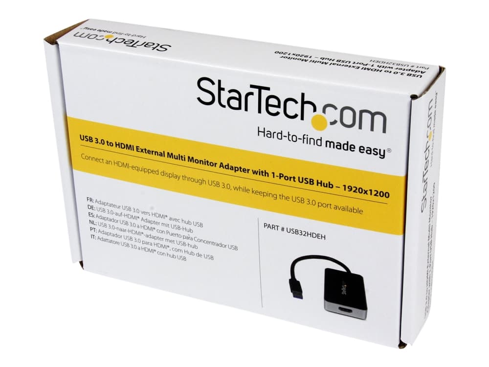 StarTech.com USB 3.0 to HDMI & DVI Adapter with 1x USB Port - External Video & Graphics Card Adapter - Dual Monitor Hub - Supports Windows (USB32HDEH