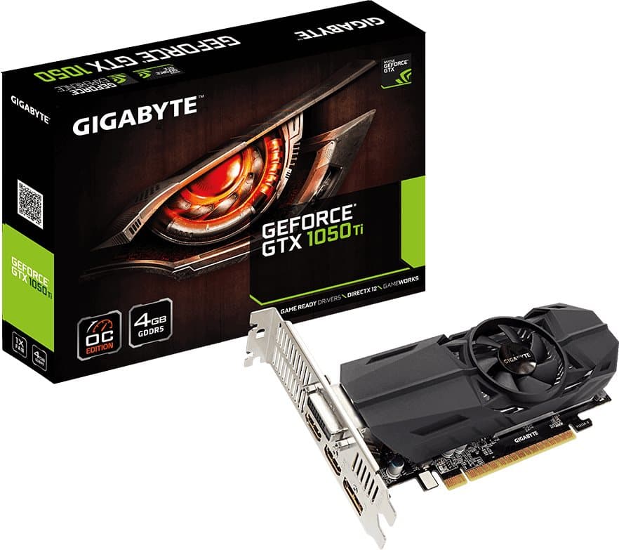 Gigabyte GeForce GTX 1050 Ti OC Low Profile 4G Videocard - Black