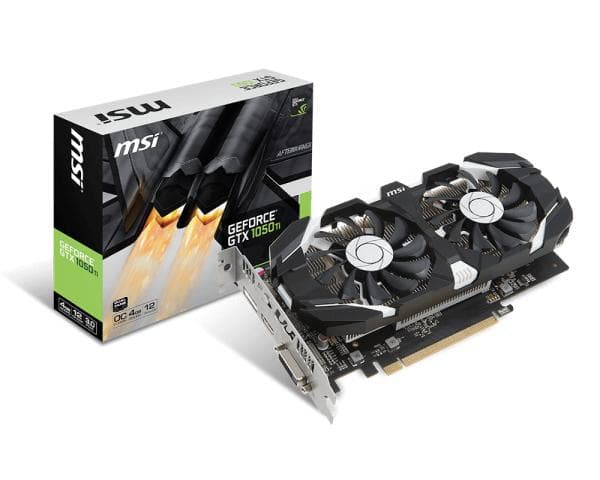 MSI GeForce GTX 1050 Ti 4GT OC-grafikkort - Sort, Grå