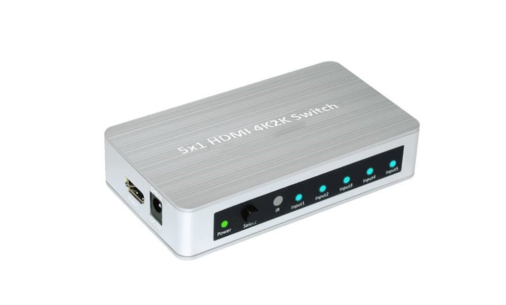 HDMI-switch 5x1 - 4K2K / 3D - fjernbetjening - aluminium