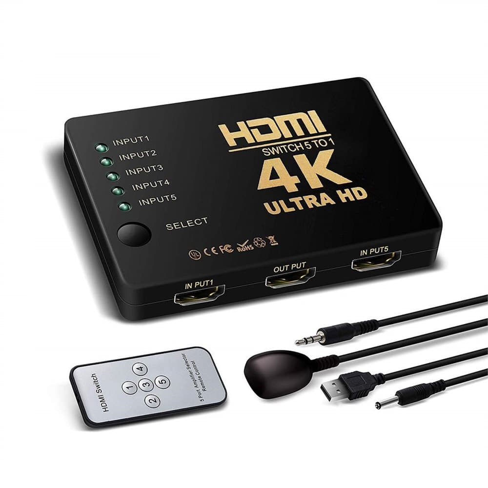 HDMI-switch 5x1 med fjernbetjening