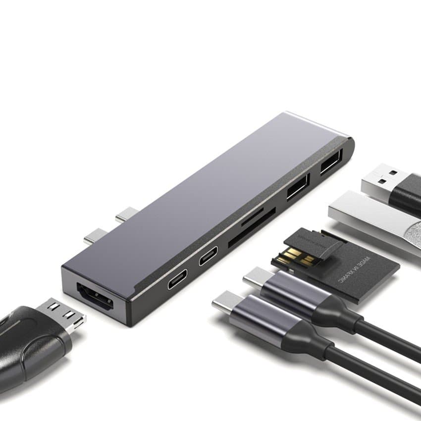 USB-C dockingstation USB, 4K HDMI, USB-C PD, SD / TF-kort