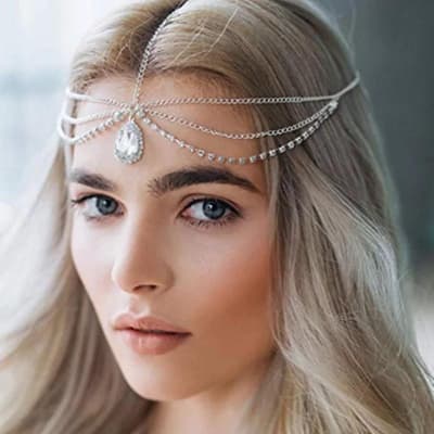 Vintage Hårsmycke/Boho Hår Smycke - Silver Kedjor & Rhinestones