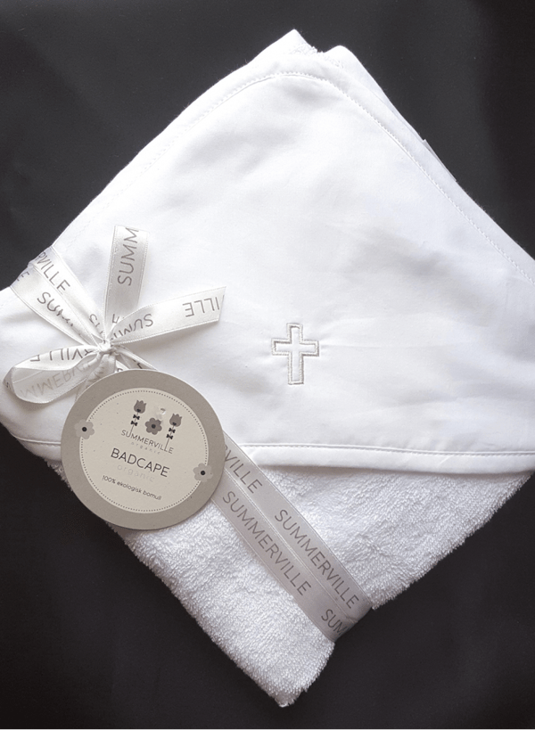 Bath cape / towel with silver cross for Orthodox Baptism - Grace of Sweden