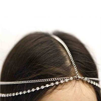 Vintage Hårsmycke/Boho Hår Smycke - Silver Kedjor & Rhinestones