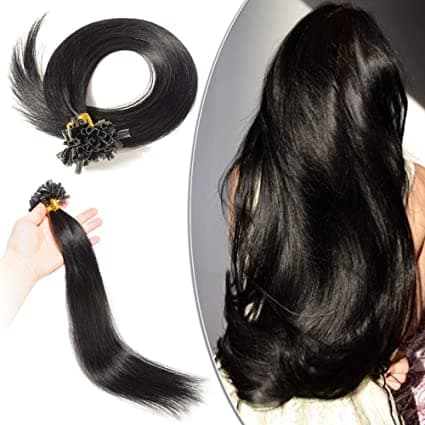 100 stk brasilianske Remy Keratin vokssløjfer # 1, 100gram, 60cm