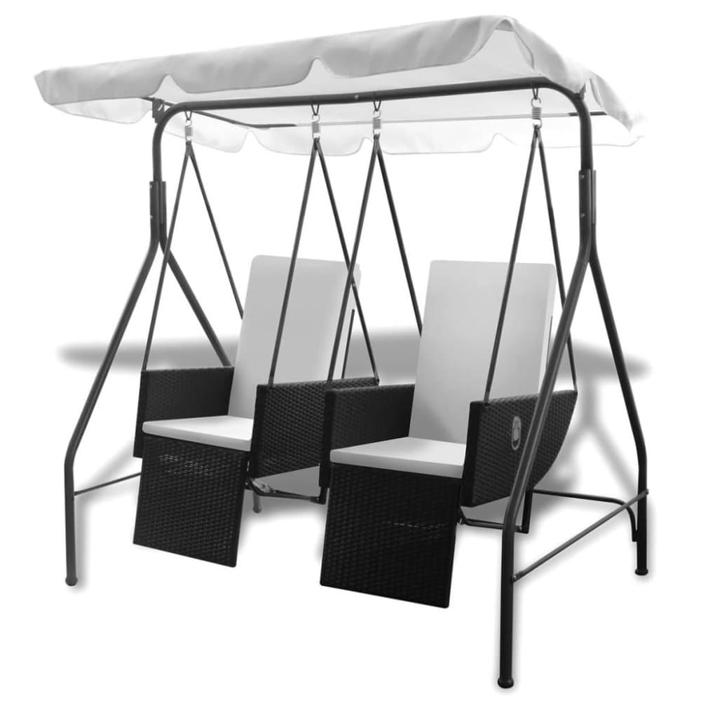vidaXL udendørs 2-personers gyngesofa med baldakin polyrattan sort