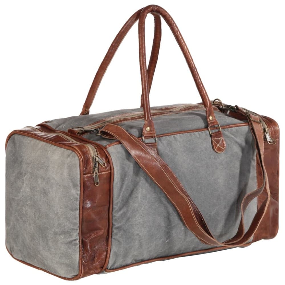 vidaXL weekendtaske 54 x 23 x 52 cm kanvas og ægte læder mørkegrå