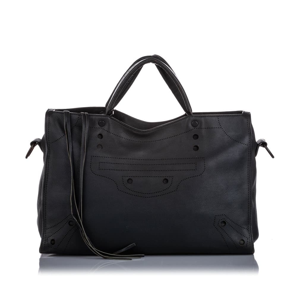 Balenciaga Motocross Blackout City Satchel Black