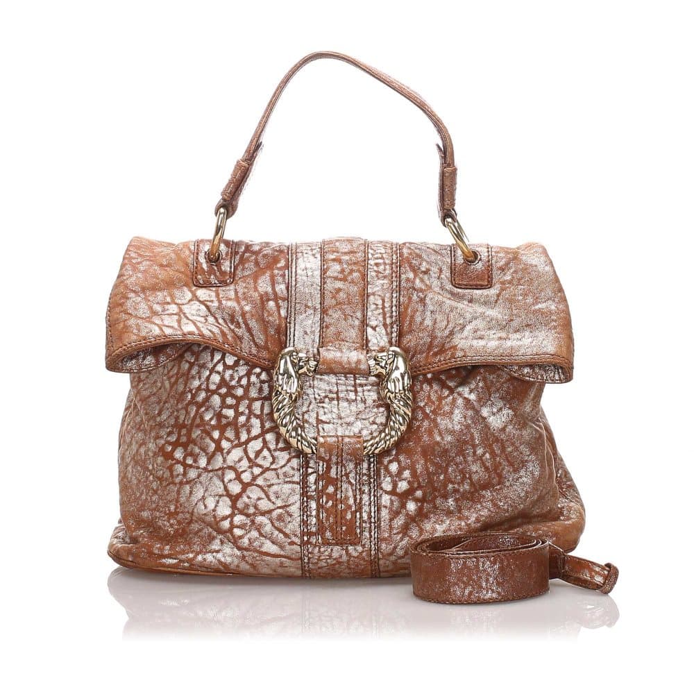 Bvlgari Metallic Leather Leoni Satchel Brown