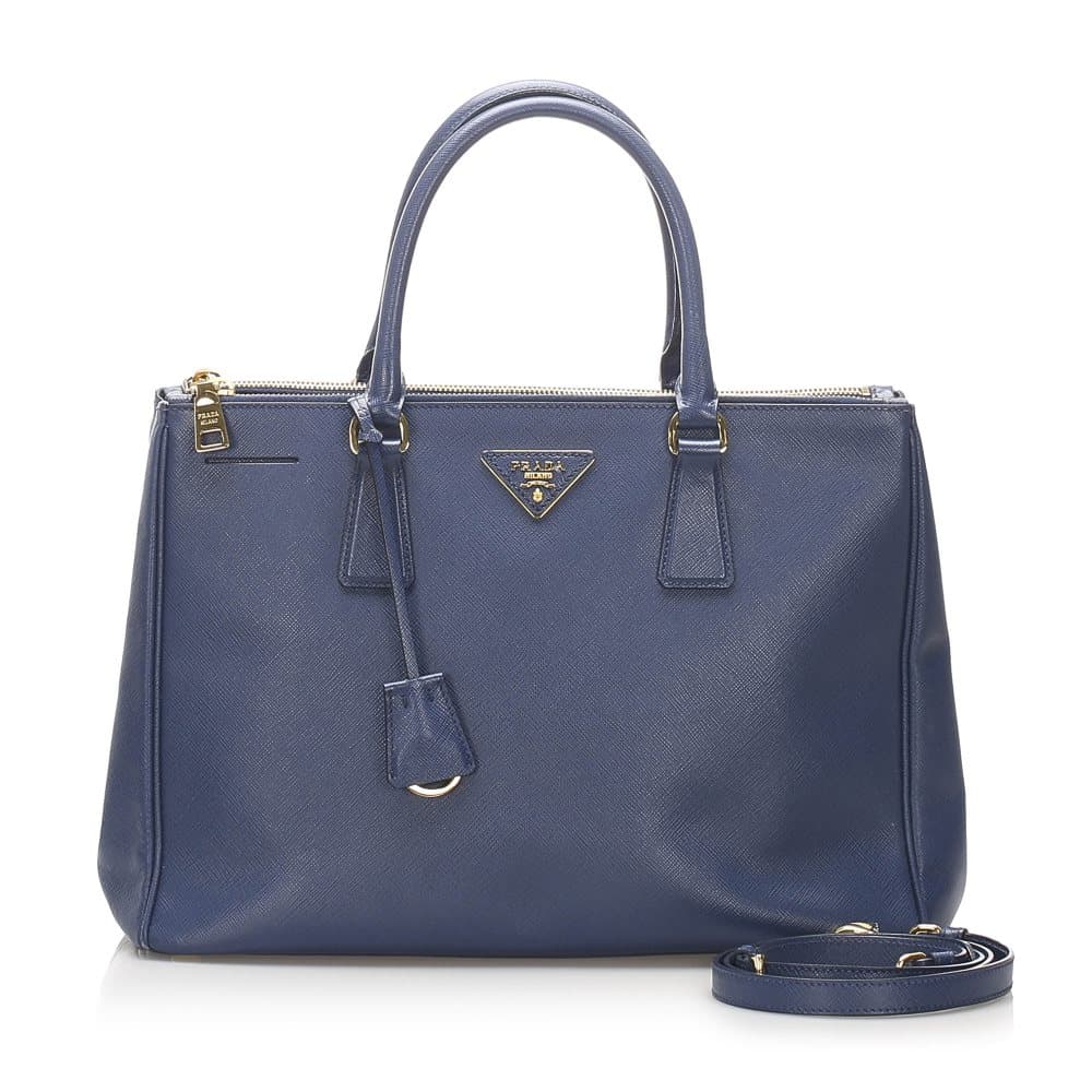Pre-owned Prada Saffiano Lux Galleria Satchel Blue