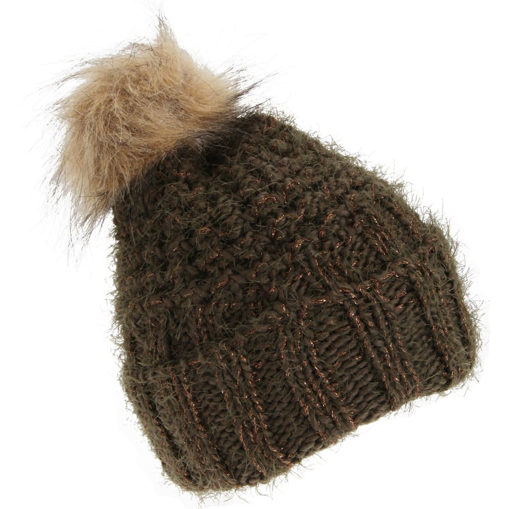 Foxbury Womens/Ladies Chunky Winter Hat With Faux Fur Bobble
