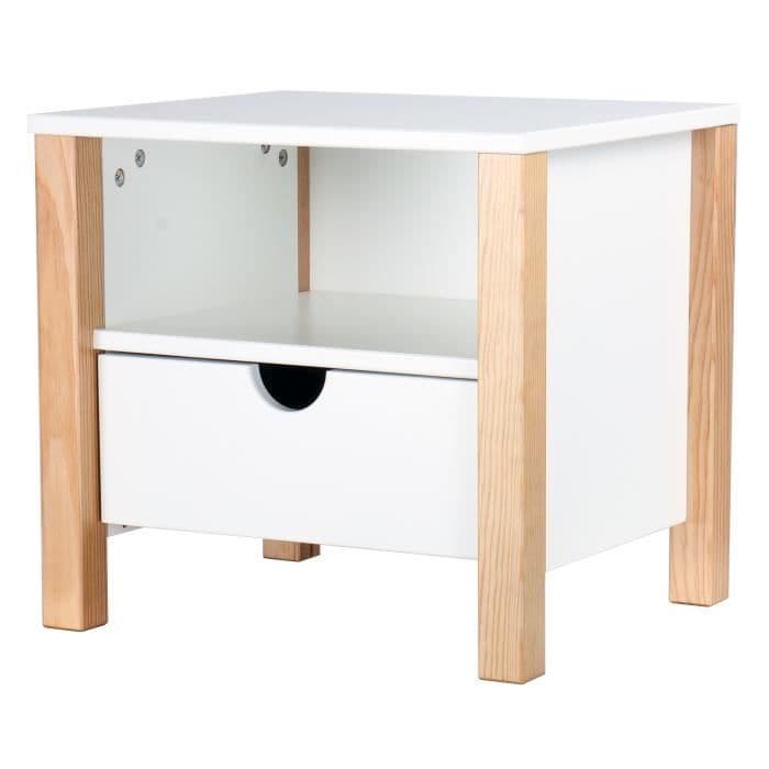 ALOUETTE Skandinavian yöpöytä - Luonnollinen massiivipuinen mänty ja valkoiseksi lakattu MDF - L 40 cm