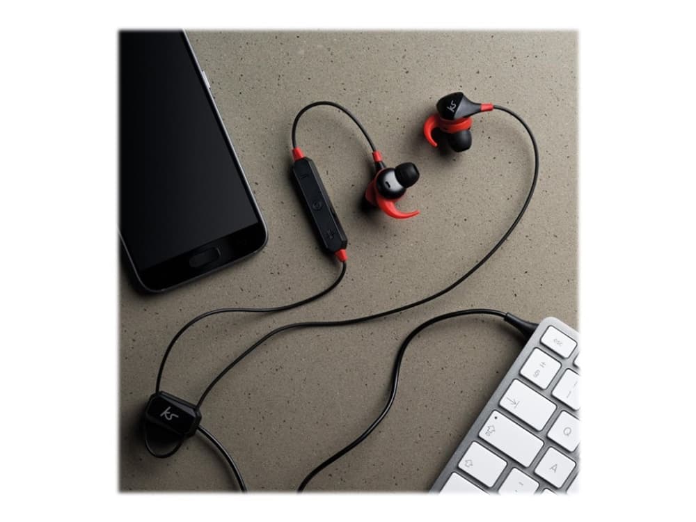 KitSound Immerse Active Wireless - Ørepropper med mikrofon - i øret - Bluetooth - trådløs - aktiv støydemping - svart, rød