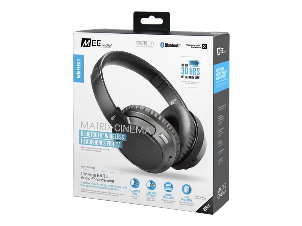 MEE audio Matrix Cinema - Hodetelefoner med mikrofon - full størrelse - Bluetooth - trådløs - aktiv støydemping