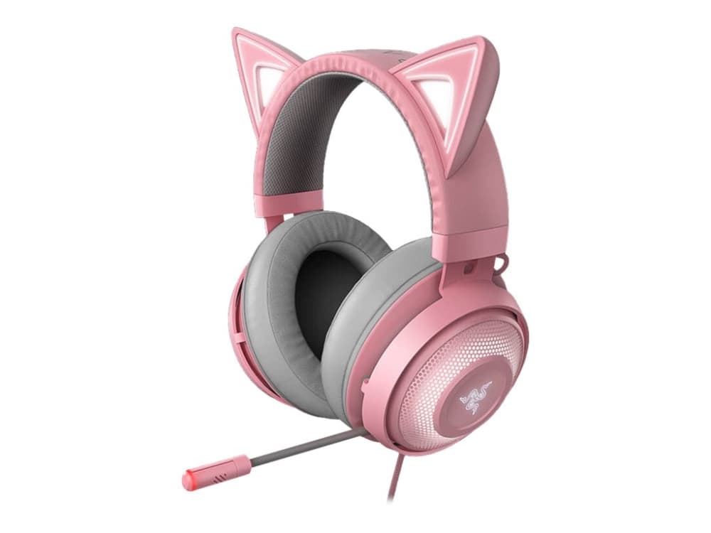 Razer Kraken Kitty - Hodesett - full størrelse - kablet - USB - lydisolerende - kvartsrosa