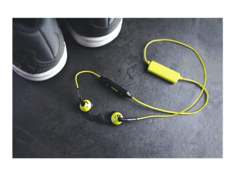 Philips ActionFit RunFree SHQ6500CL - Ørepropper med mikrofon - ørepropp - Bluetooth - trådløs - lydisolerende - svart, karbonlime