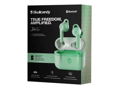 Skullcandy Indy Evo, Kuulokkeet, In-ear, Puhelut ja musiikki, Mintunvärinen, Bluetooth-parinmuodostus, Soita/Tauko, Track <, Kappale >, Volume +, Vol
