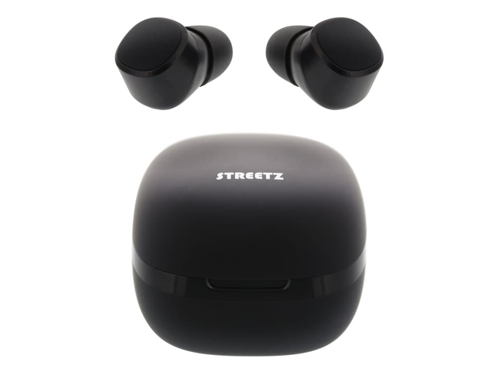 STREETZ True Wireless Stereo in-ear, dual earbuds, charge case, black