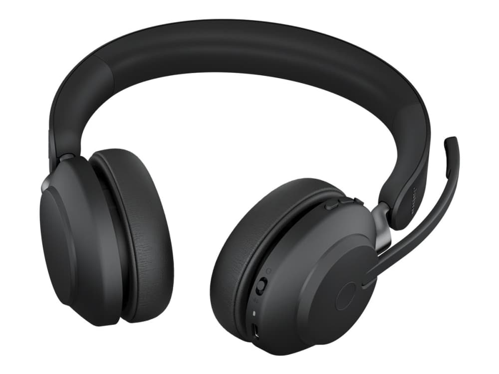 Jabra Evolve2 65 UC Stereo - Hodesett - on-ear - Bluetooth - trådløs - USB-A - lydisolerende - svart - med ladestativ