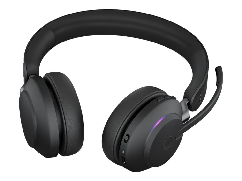 Jabra Evolve2 65 MS Stereo - Hodesett - on-ear - Bluetooth - trådløs - USB-A - lydisolerende - svart - med ladestativ