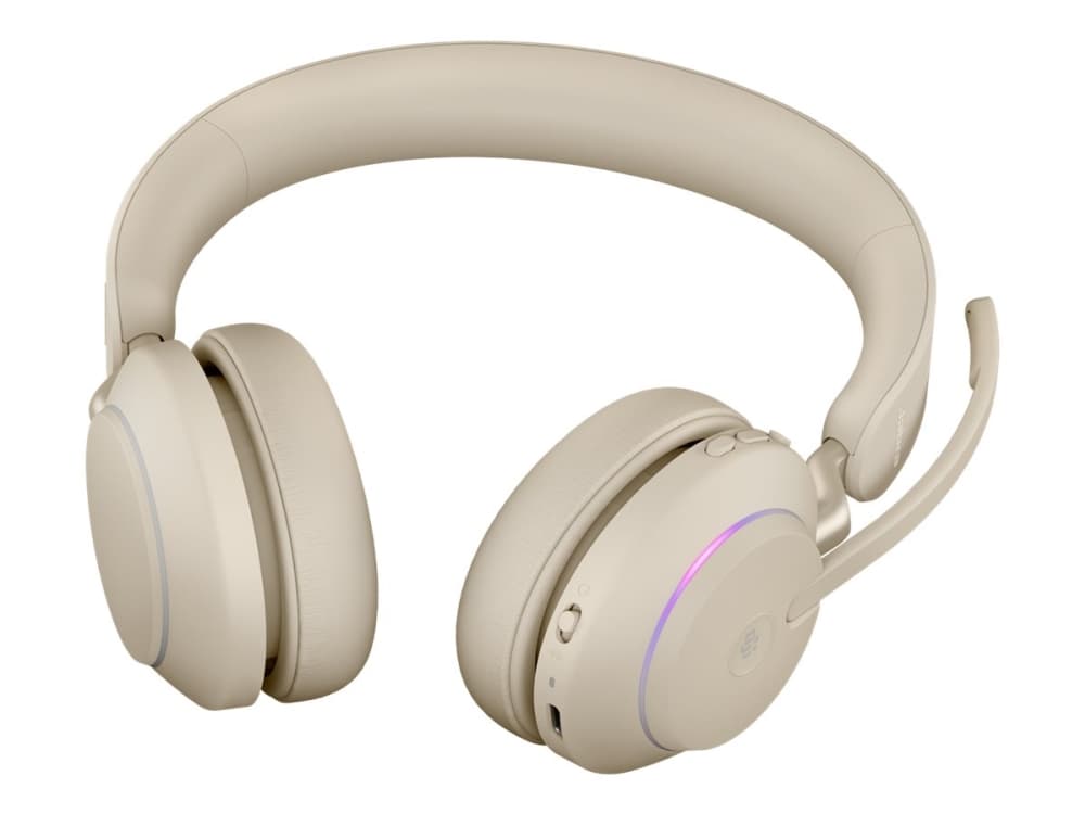 Jabra Evolve2 65 MS Stereo - Hodesett - on-ear - Bluetooth - trådløs - USB-C - lydisolerende - beige - med ladestativ