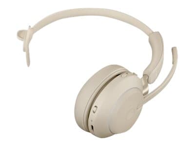 Jabra Evolve2 65 UC Mono - Hodesett - on-ear - konvertibel - Bluetooth - trådløs - USB-C - lydisolerende - beige - med ladestativ