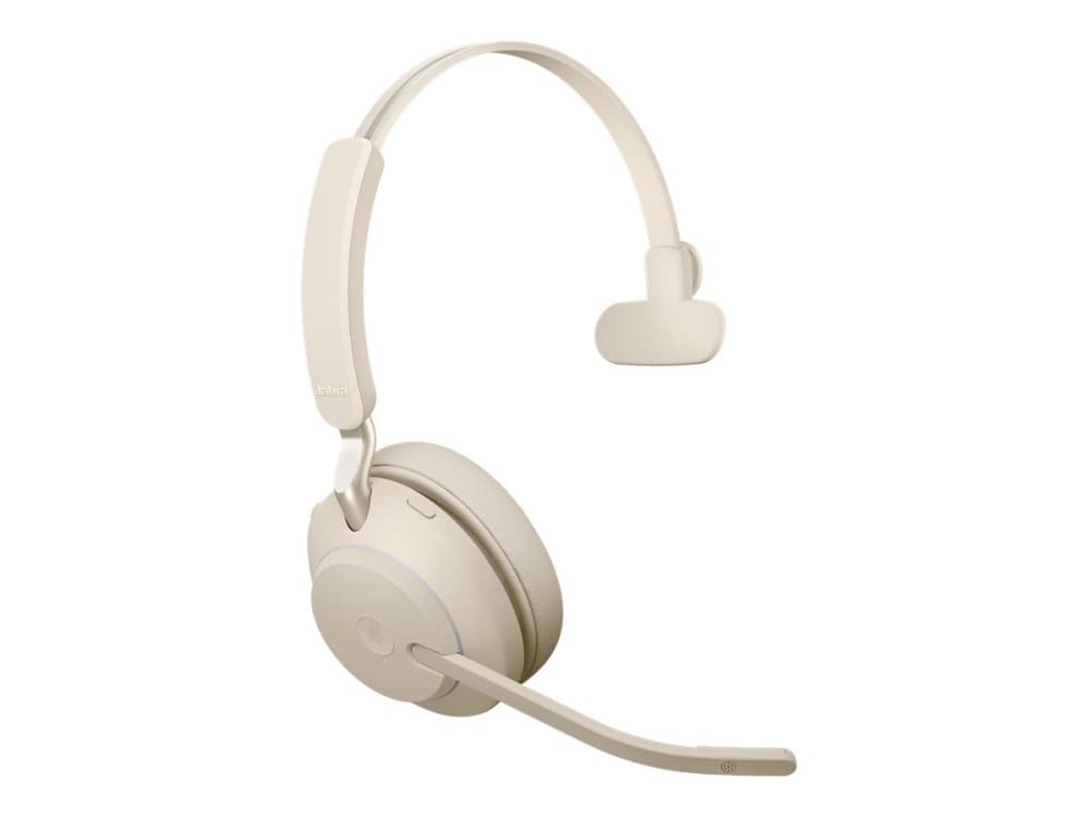 Jabra Evolve2 65 MS Mono - Hodesett - on-ear - konvertibel - Bluetooth - trådløs - USB-C - lydisolerende - beige
