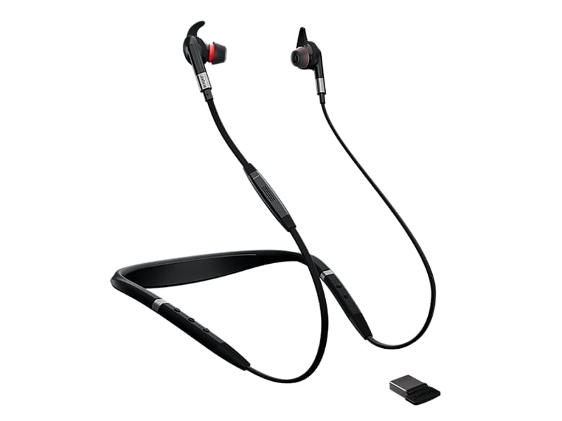 Jabra Evolve 75e UC - Ørepropper med mikrofon - i øret - bak-nakken-montering - Bluetooth - trådløs - aktiv støydemping - USB - lydisolerende