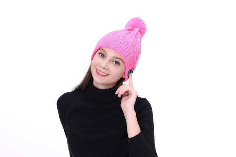 Bluetooth-hatt med pompon (rosa)