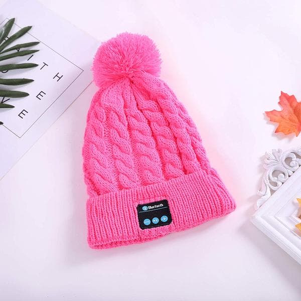 Bluetooth-hatt med pompon (rosa)