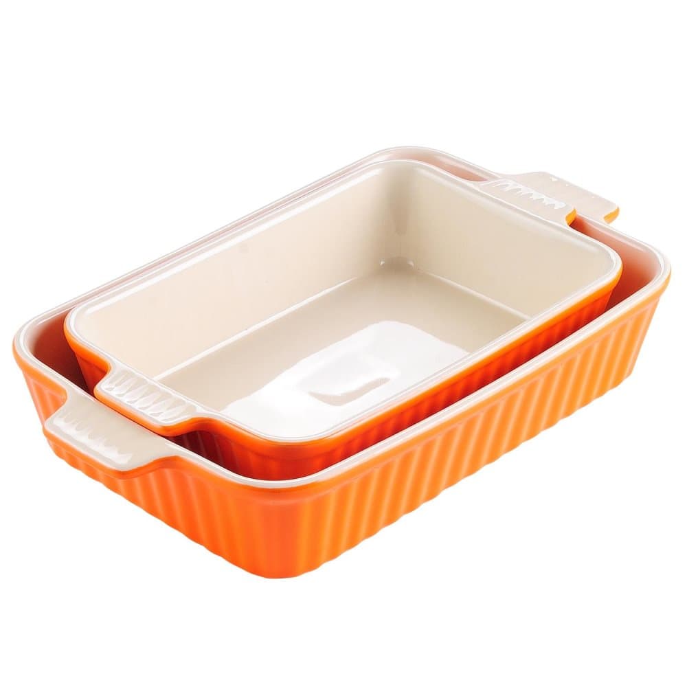 MALACASA ugnsform set 2-delar i porslin kantig orange