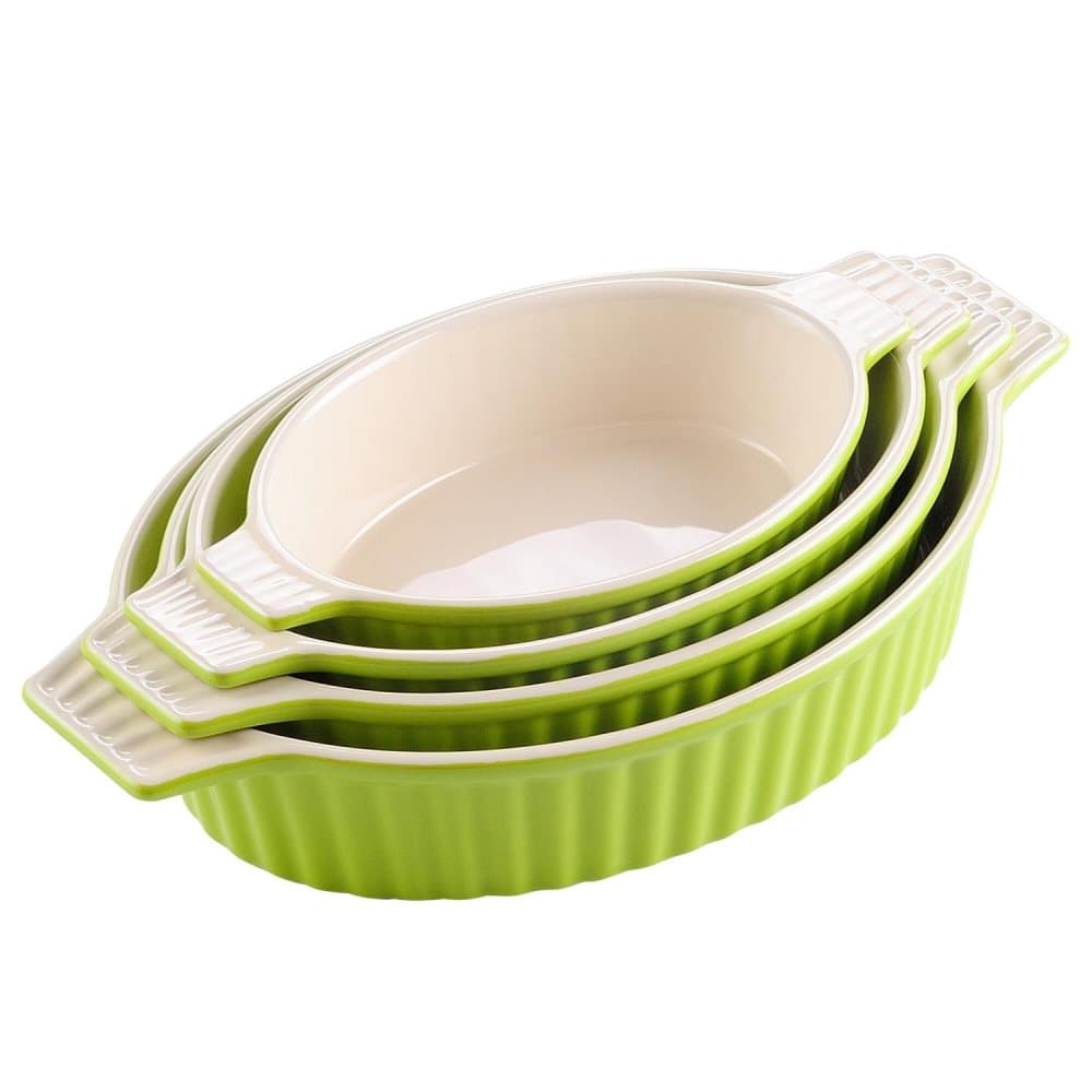 MALACASA ugnsform set 4-delar i porslin oval grön