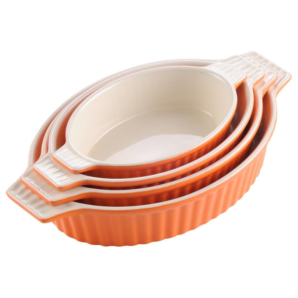 MALACASA ugnsform set 4-delar i porslin oval orange