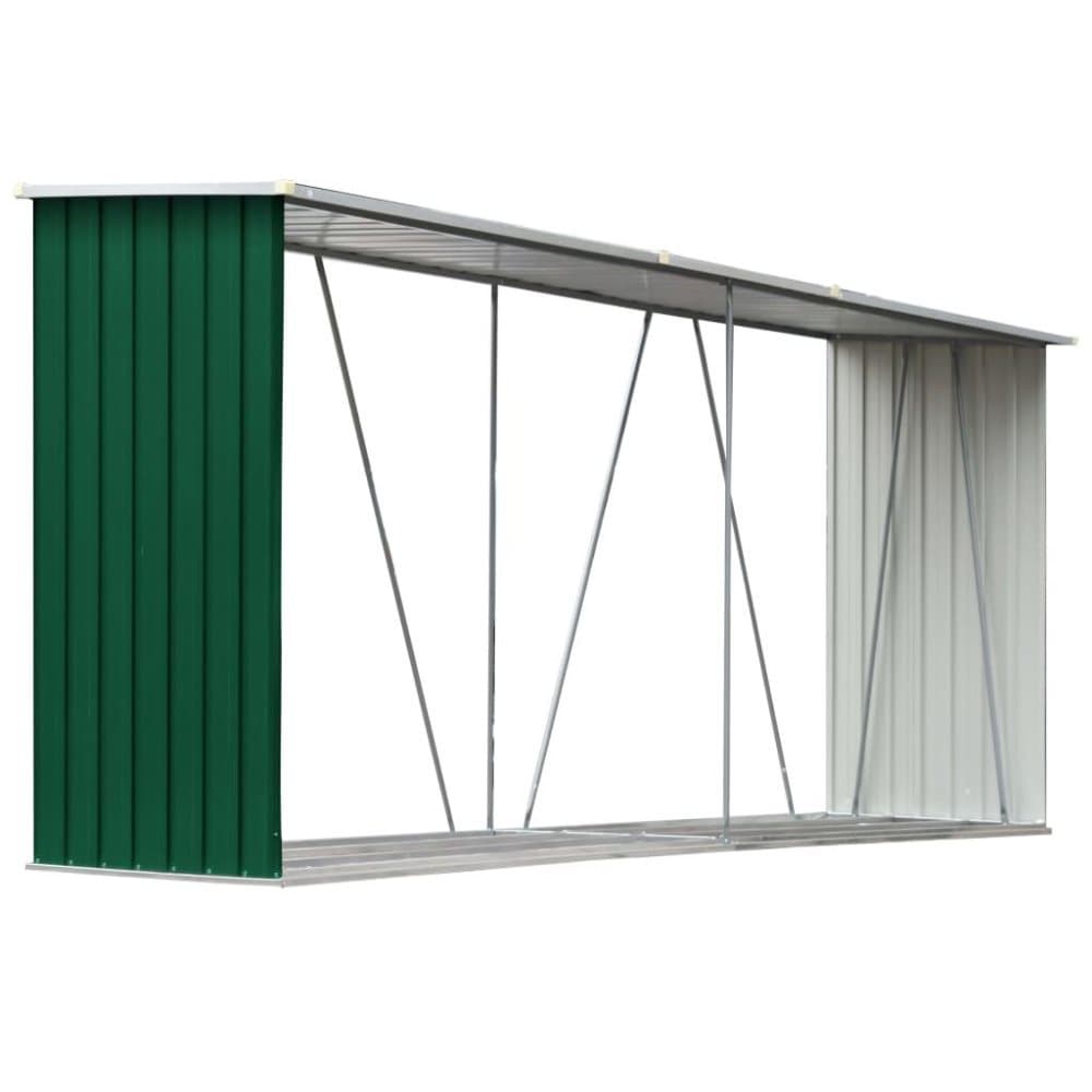 vidaXL brændeskur til haven 330x84x152 cm galvaniseret stål grøn
