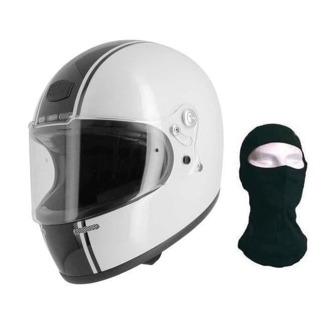 ASTONE GT Retro Stripes Full Face Helmet + Hood - Hvid og sort