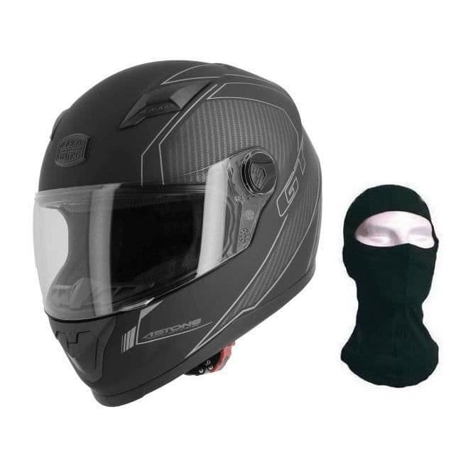 ASTONE GT2 Karbon Full Face Helmet + Hood - Svart och grått