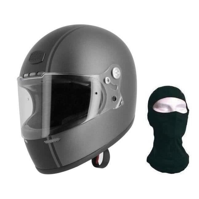 ASTONE GT Retro Stripes Full Face Helmet + Hood - Sort og grå
