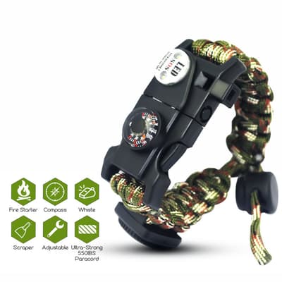 8-i-1 Paracord Överlevnadsarmband / Armband - Kompass m.m.