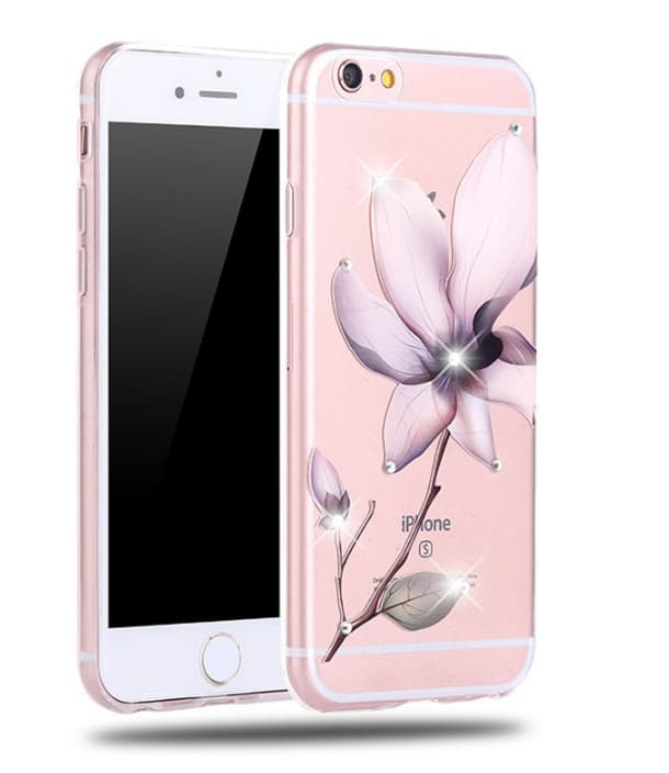 Iphone 6 plus mjukt skyddande skal glitter blomma beige