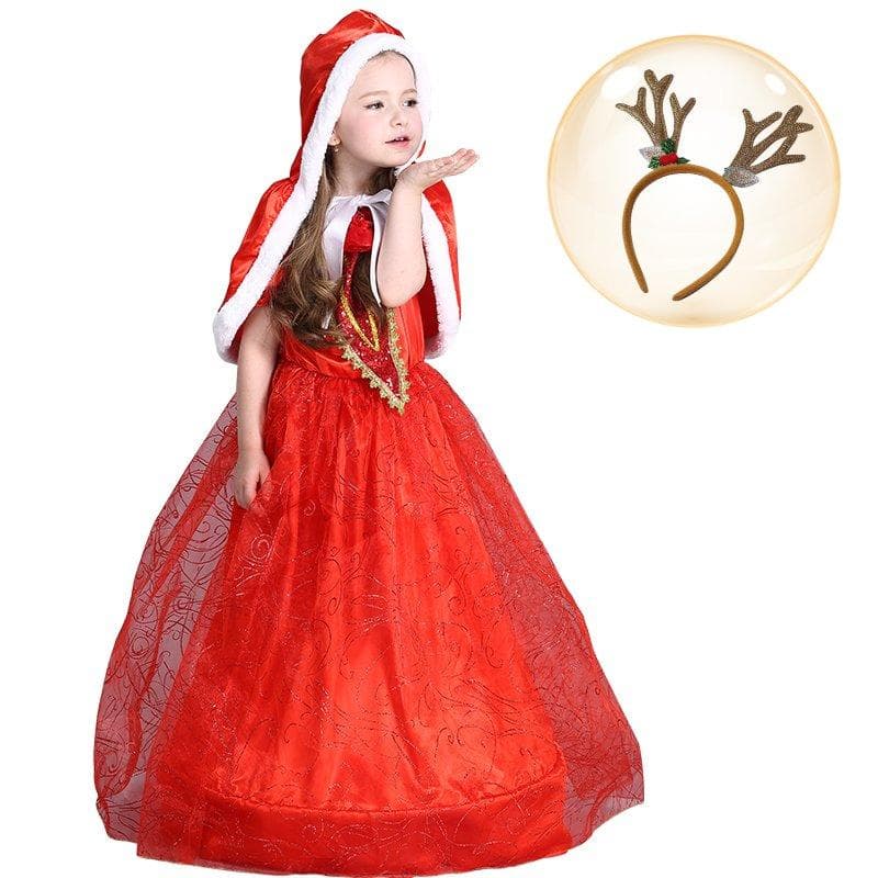 Röd julklänning med kappa och diadem