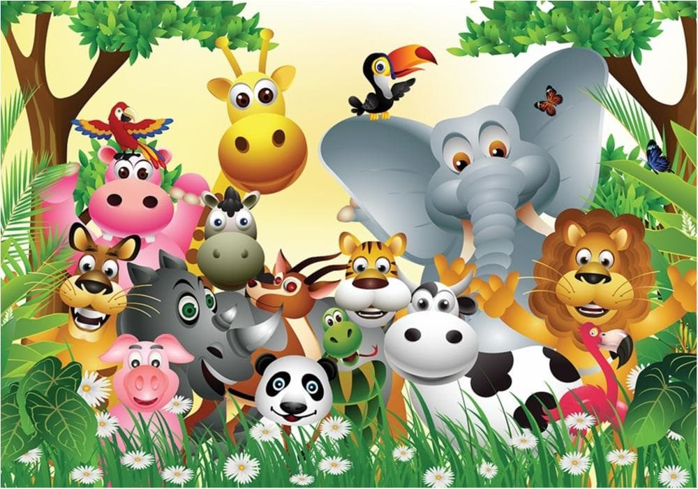 Fleece Foto Tapet Jungle Animals Party - perfekt väggdekor för barnrum!