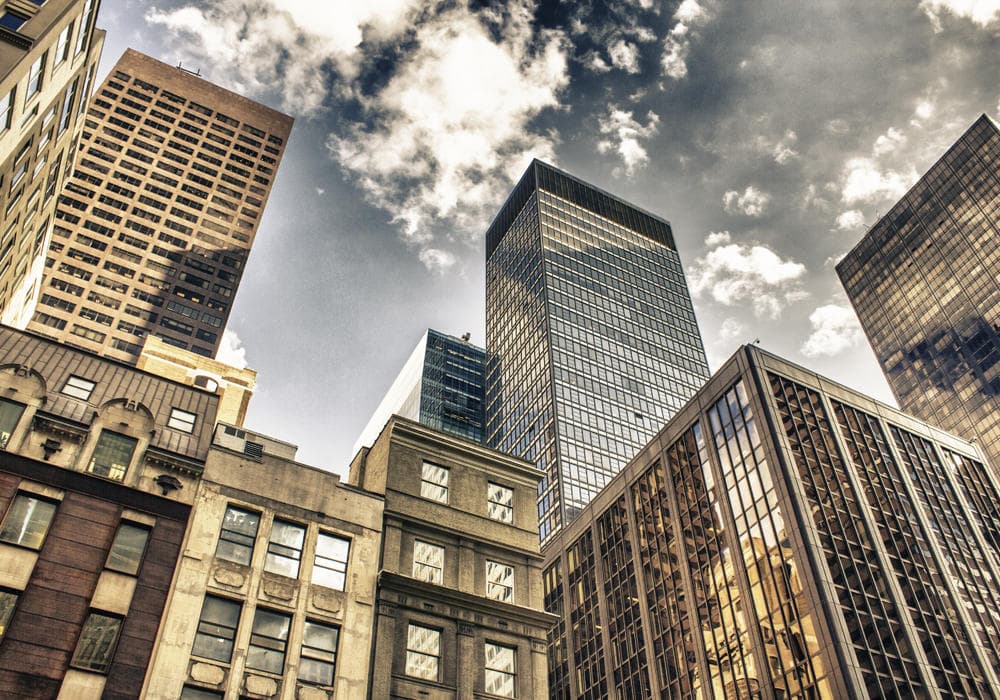 Fototapet Manhattan Skyscrapers - en kvalitetstapet till marknads bästa pris