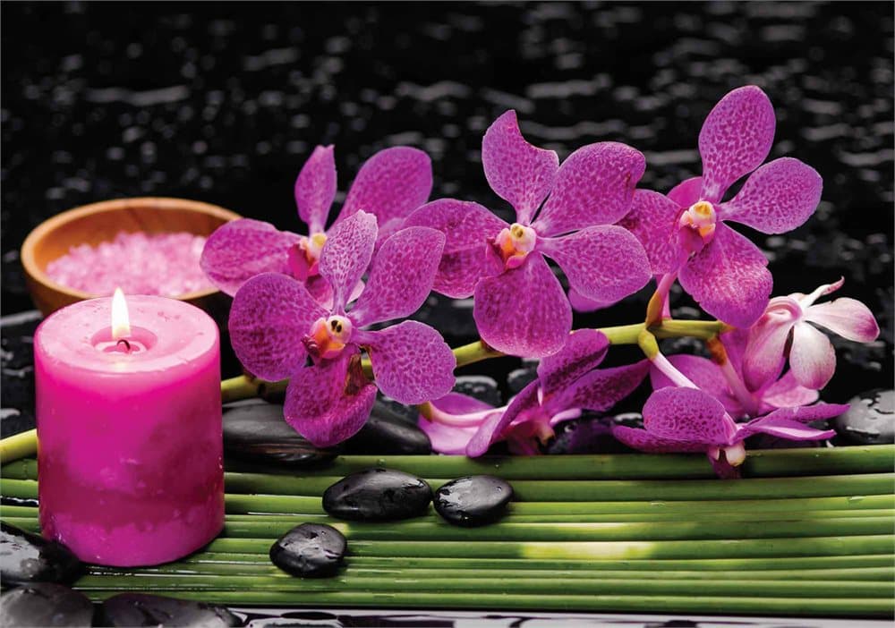 Fototapet Purple Orchids And Candle